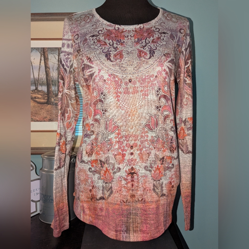 One World Women's Long Sleeve Top, Size PM
